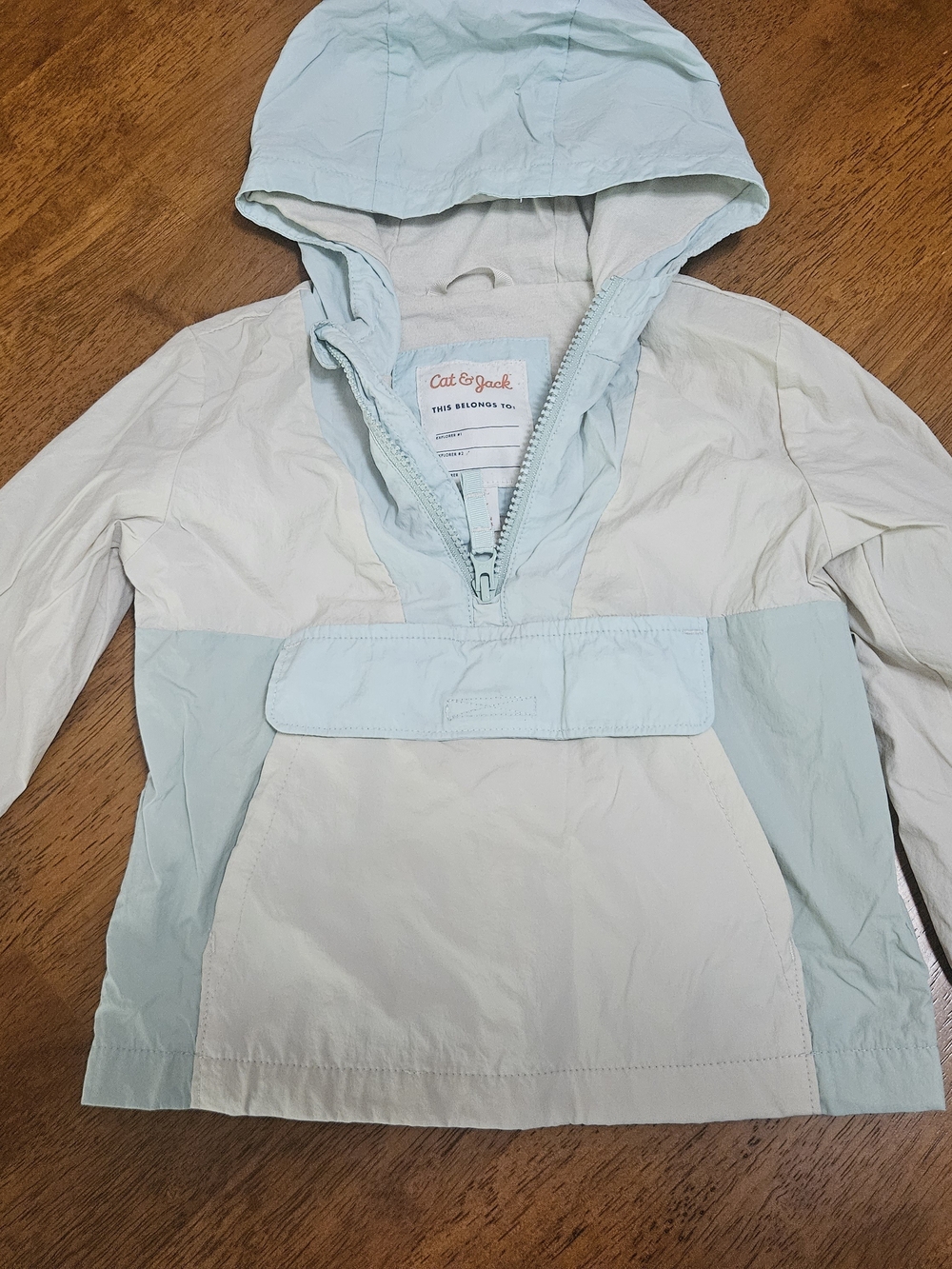Cat & Jack Light Blue and Cream Hooded Pullover Anorak